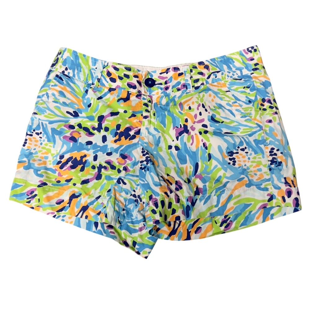 Lilly Pulitzer Callahan Shorts Women's 4 Blue Tropical Floral Palm‎ Beach Preppy
